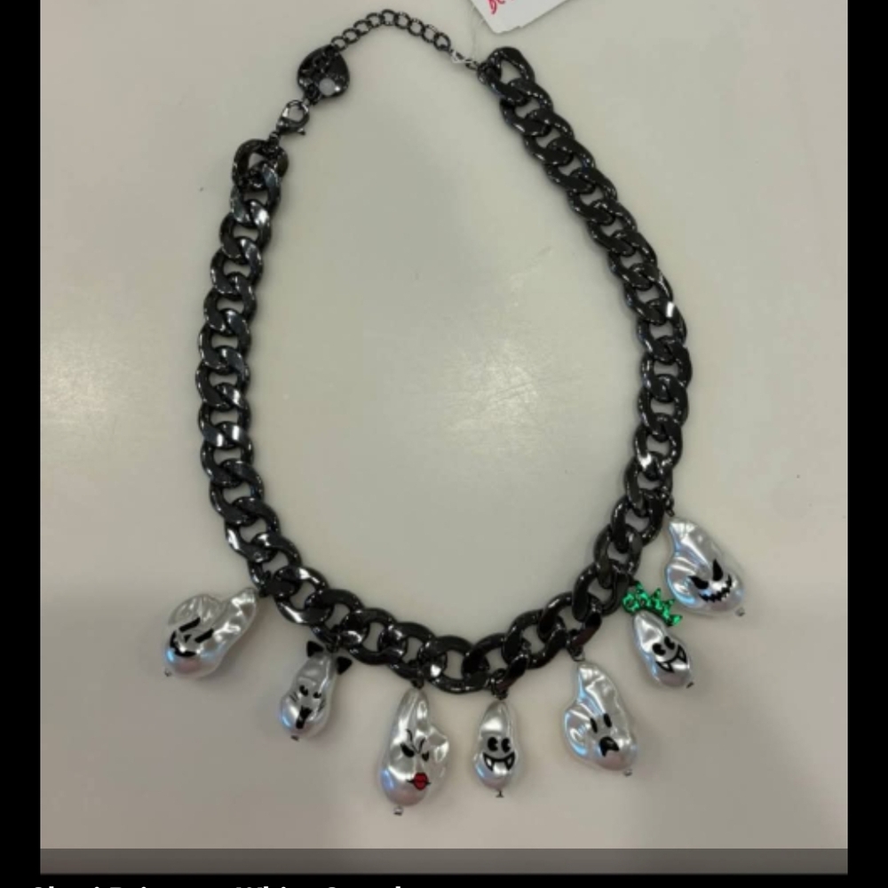 Silver and Black Chain Necklace with Charms